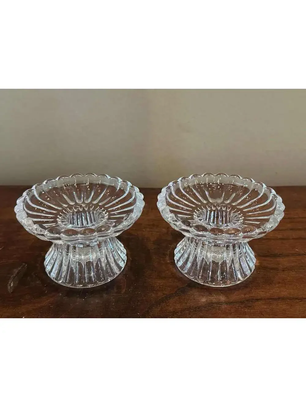 Vintage Pair of PartyLite 90s Quilted Glass Votive Candlestick Holders